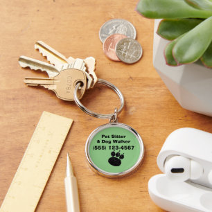 Skriv ut Pet Sitter & Dog Walker Paw Rund Silverfärgad Nyckelring