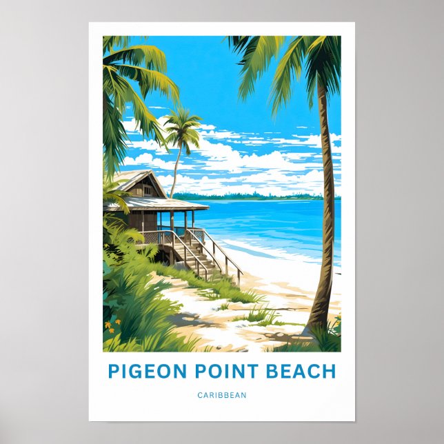 Skriv ut Pigeon Point Beach Västindiresning Poster (Framsidan)