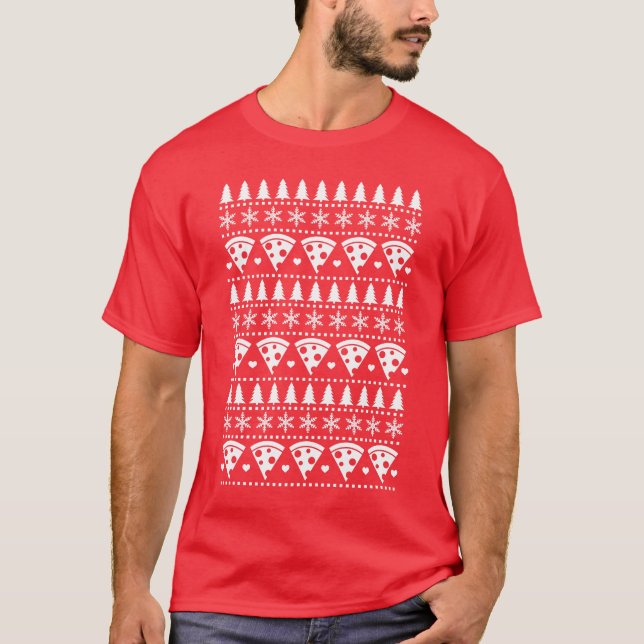 Skriv ut Pizza Älskare Ugly God Jul Sweater T Shirt (Framsida)