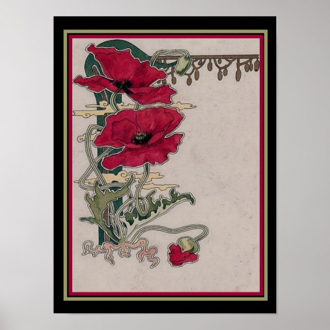 Skriv ut "poppies" i art nouveau poster (Framsidan)