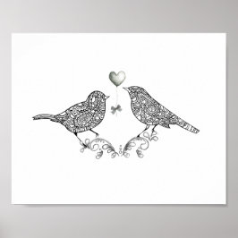 Skriv ut Poster Cute Love birds i svartvitt