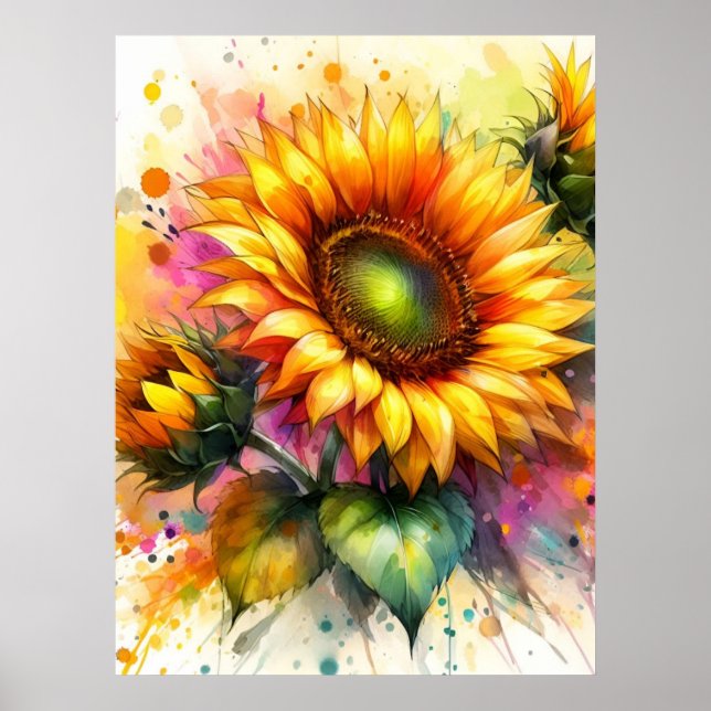 Skriv ut, Poster Pappert - Gult solros (Framsidan)