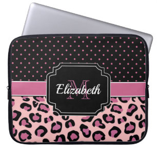 Skriv ut punkter och leopard laptop fodral