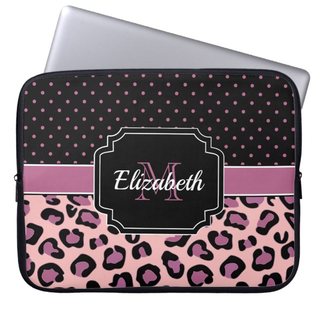 Skriv ut punkter och leopard laptop fodral (Framsidan)