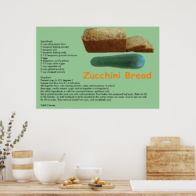 Skriv ut recept för Zucchini-varumottagare Poster (Kök)