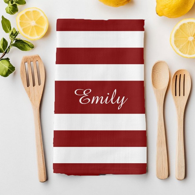 Skriv ut Red and White Rand Mönster Namn Kökshandduk (Red And White Stripes Pattern Name Print Towel)