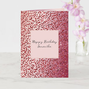 Skriv ut Red Rosa Glitter Gnistra Leopard Skriv Kort