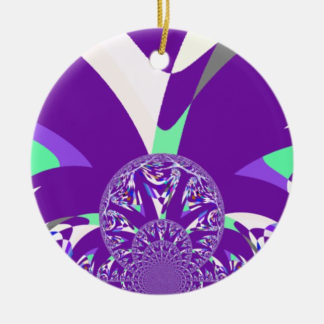 Skriv ut Retro Blue Cyan Kaleidoscope Art Julgransprydnad Keramik (Framsidan)