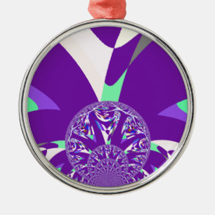 Skriv ut Retro Blue Cyan Kaleidoscope Art Julgransprydnad Metall