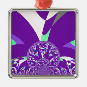 Skriv ut Retro Blue Cyan Kaleidoscope Art Julgransprydnad Metall