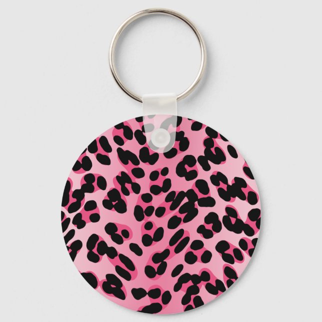 Skriv ut Retro Rosa Leopard Nyckelring (Framsida)