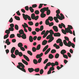 Skriv ut Retro Rosa Leopard Runt Klistermärke