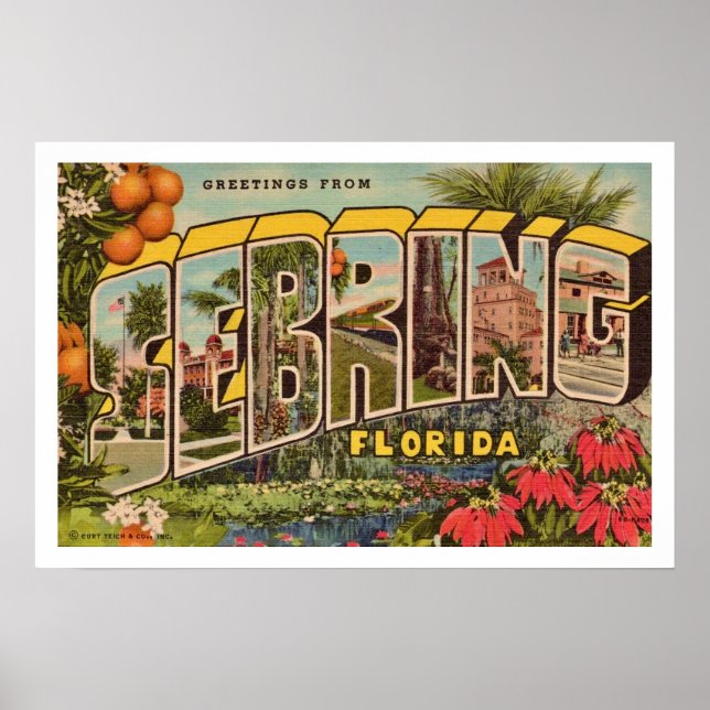 Skriv ut Retro Sebring Florida-vykort Poster (Framsidan)