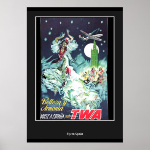 Skriv ut Retro-utskrift för flyg till Spaniens vin Poster