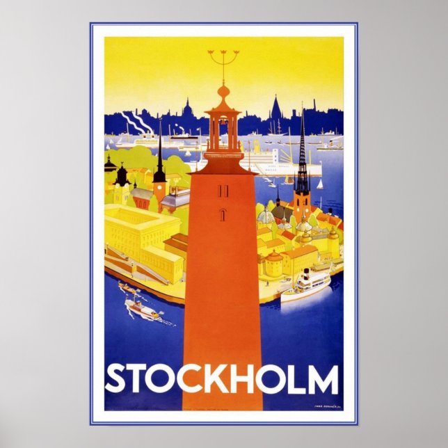 Skriv ut Retro Vintage bild Travel Stockholm Poster (Framsidan)