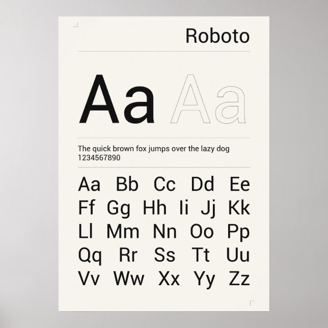 Skriv ut roboto-teckensnittstyp poster (Framsidan)