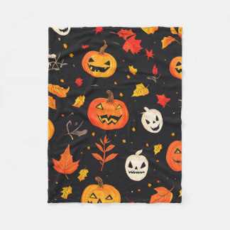 Skriv ut roligt Halloween Pumpkin och Löv Fleecefilt