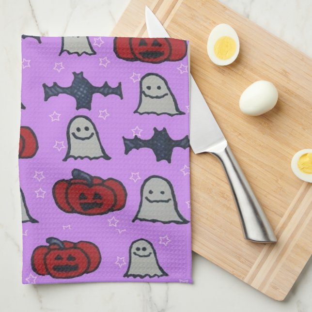 Skriv ut Roligten lila Halloween Kökshandduk (Vikt i Fjärdedel)