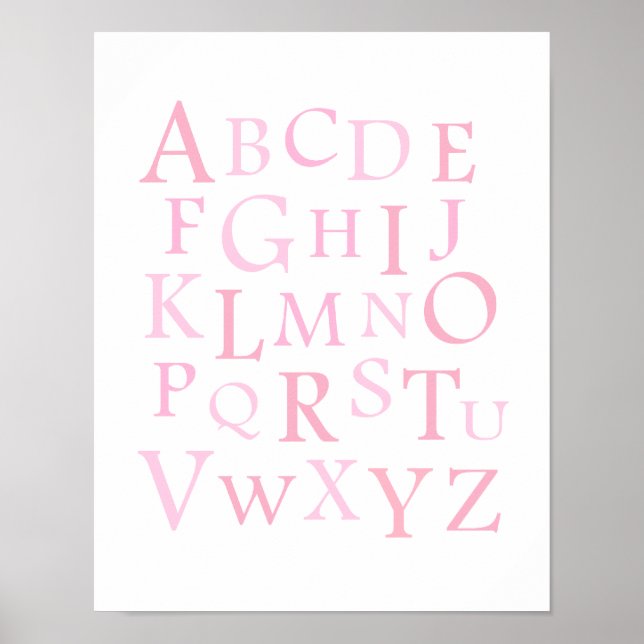 Skriv ut rosa ABC Nursery Typography Poster (Framsidan)