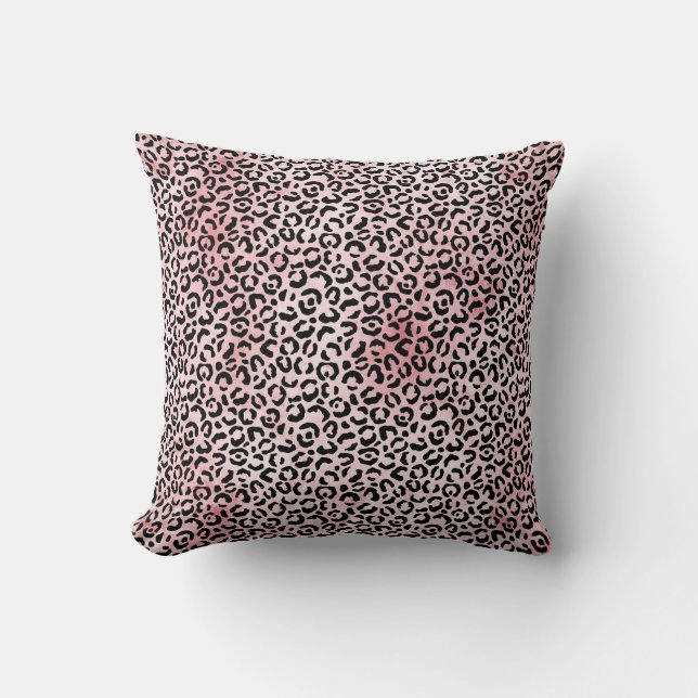 Skriv ut Rosa Black Leopard Kudde (Framsida)