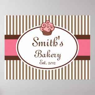 Skriv ut rosa Cupkaka Bakery Sign Art Skriv ut Poster
