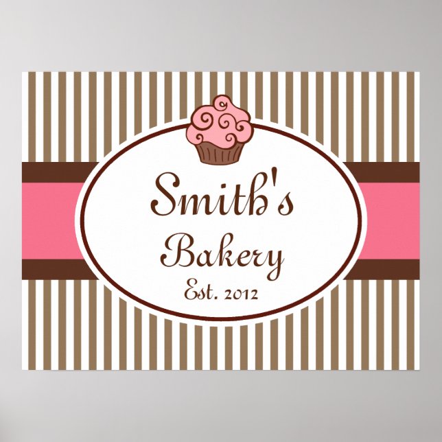 Skriv ut rosa Cupkaka Bakery Sign Art Skriv ut Poster (Framsidan)