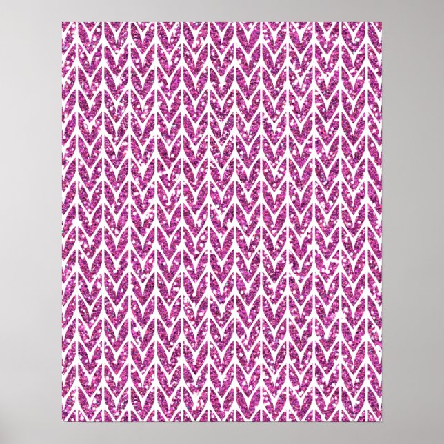 Skriv ut rosa Glitter Chevrons Sticka Mönster Poster (Framsidan)