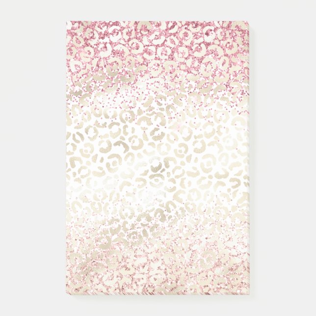 Skriv ut Rosa Glitter Glam Guld Leopard Post-it Block (Framsida)