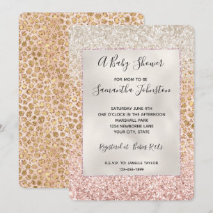 Skriv ut Rosa Glitter Glitzy i Girly Peach Guld Le Inbjudningar