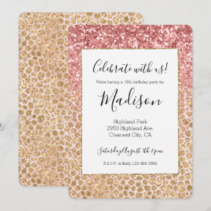 Skriv ut Rosa Glitter Glitzy i Girly Peach Guld Le Inbjudningar