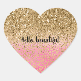 Skriv ut Rosa Guld Glitter Leopard Hjärtformat Klistermärke
