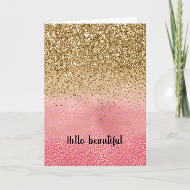 Skriv ut Rosa Guld Glitter Leopard Kort (Framsida)