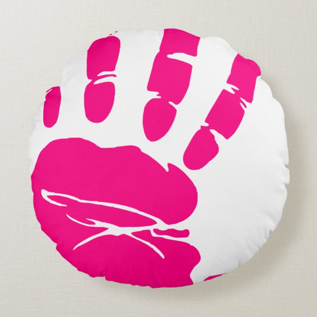 Skriv ut rosa handflatan rund kudde (Framsidan)