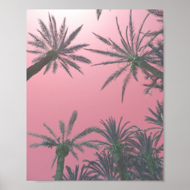 Skriv ut  Rosa Handflatan Träd Beach Poster (Framsidan)