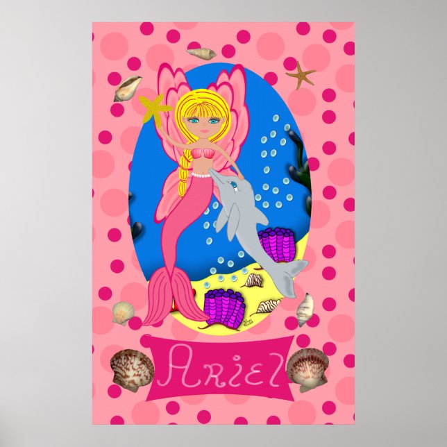 Skriv ut rosa Merfaery och Dolphin Poster (Framsidan)