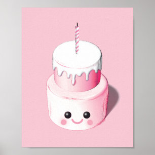Skriv ut Rosa Mini Cake Illustration Poster