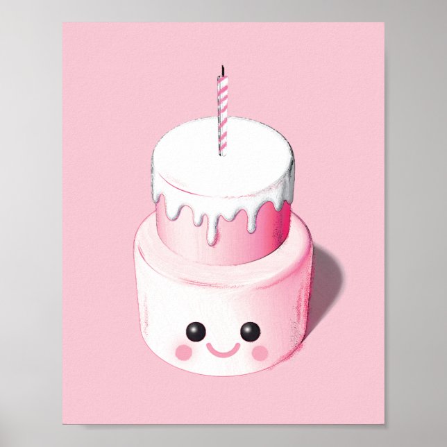 Skriv ut Rosa Mini Cake Illustration Poster (Framsidan)