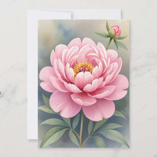 Skriv ut Rosa Peony Art Skriv ut Tack Kort (Framsida)