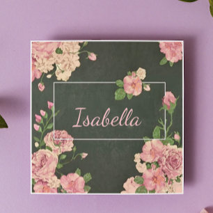 Skriv ut rosa ros, personlig namn kakelplatta
