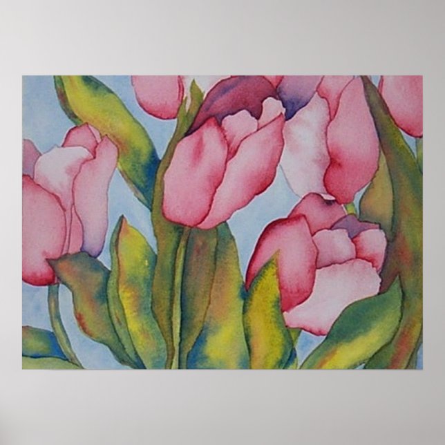 Skriv ut rosa Tulips Poster (Framsidan)