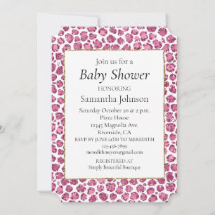 Skriv ut Rosa White Glam Glitter Leopard Inbjudningar