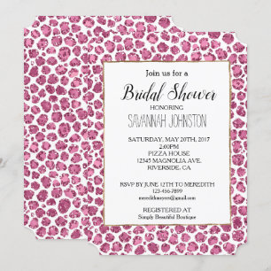 Skriv ut Rosa White Glam Glitter Leopard Inbjudningar