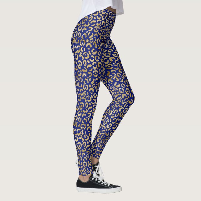 Skriv ut royal Blue och Guld Leopard Leggings (Höger)
