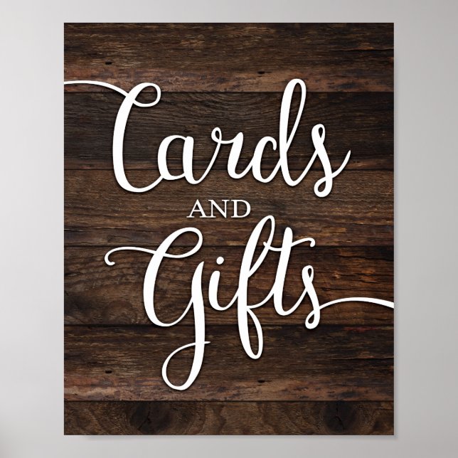 Skriv ut Rustic Chic CARDS OCH GIFTS-tecken Poster (Framsidan)