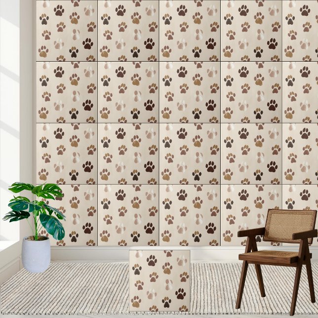 Skriv ut rutan för Neutraltens paw Kakelplatta (Cute Neutral Paw Print Tile)