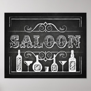 Skriv ut/SALOON-tecken på Chalk Stil Party Poster