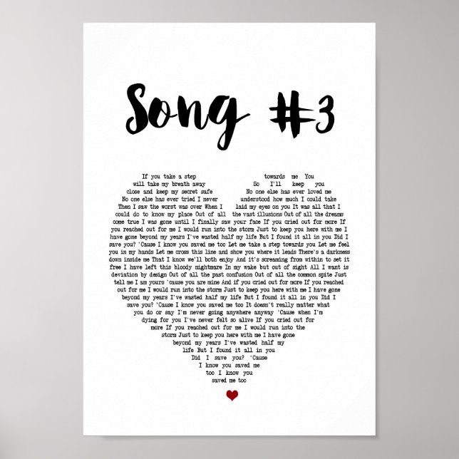 Skriv ut sång 3 Sång  Lyric Wall Art Skriv ut Poster (Framsidan)