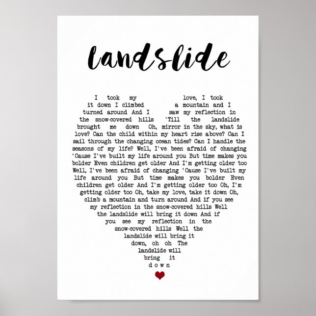 Skriv ut Sång Lyric Heart Poster (Framsidan)