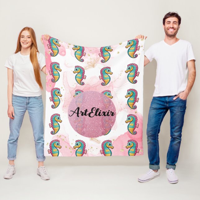 Skriv ut Seahorse Glitter Fleecefilt (På plats)