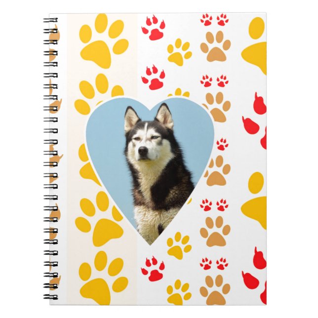 Skriv ut siberian husky Hund Heart Tassar Anteckningsbok Med Spiral (Framsidan)